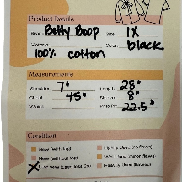 Betty Boop Pinup Rose Tattoo Black T-Shirt Unisex Adult Size 1X Betty Boop Retro - Picture 6 of 6